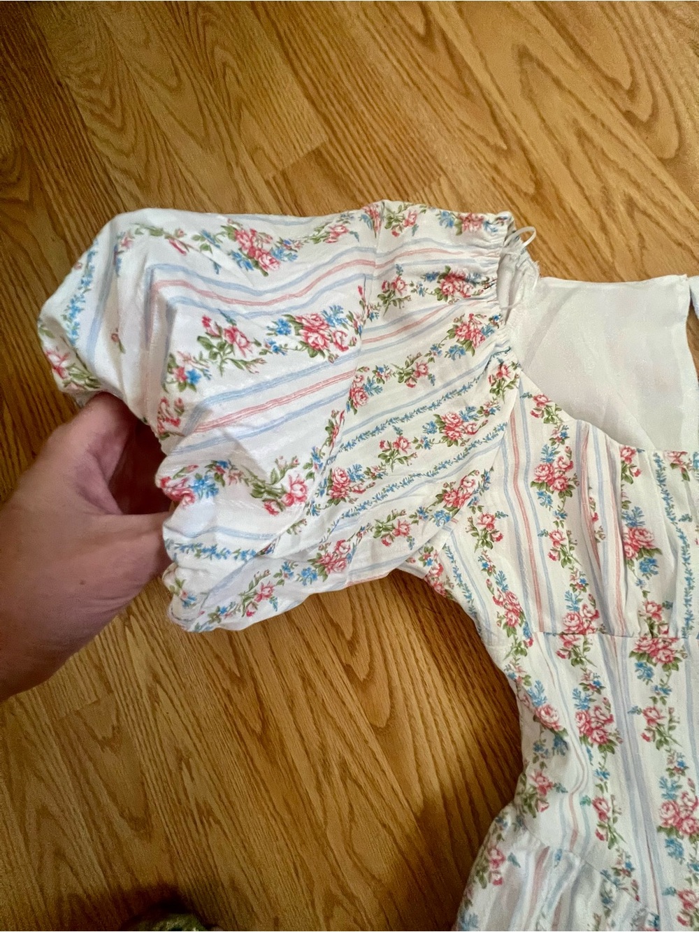 Floral Puff Sleeve Maxi Dress - White with Pink & Blue Floral Print - Picture 6 of 11